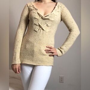 Coincidence & Chance UO pastel yellow knit sweater plunge neck lace up V-neck S